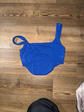 SHEIN Electric Blue Ribbed One-Shoulder Crop Top